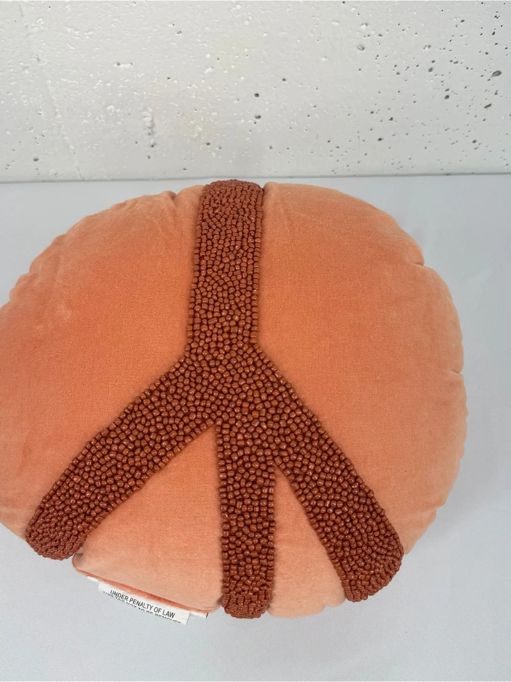 Opal House Round Peach Pillow with Beaded Peace Design 14”